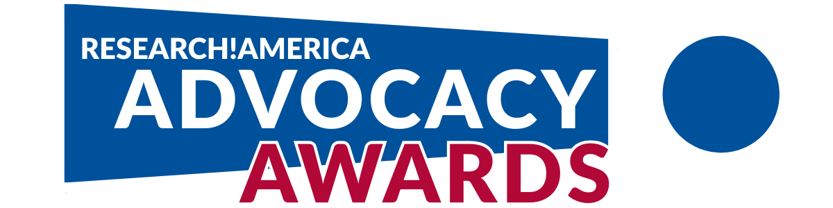 A sideways exclamation point logo with the words "Research!America Advocacy Awards"