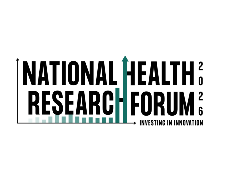 Logo reading “National Health Research Forum 2026” with an upward-trending graph and the tagline “Investing in Innovation.”
