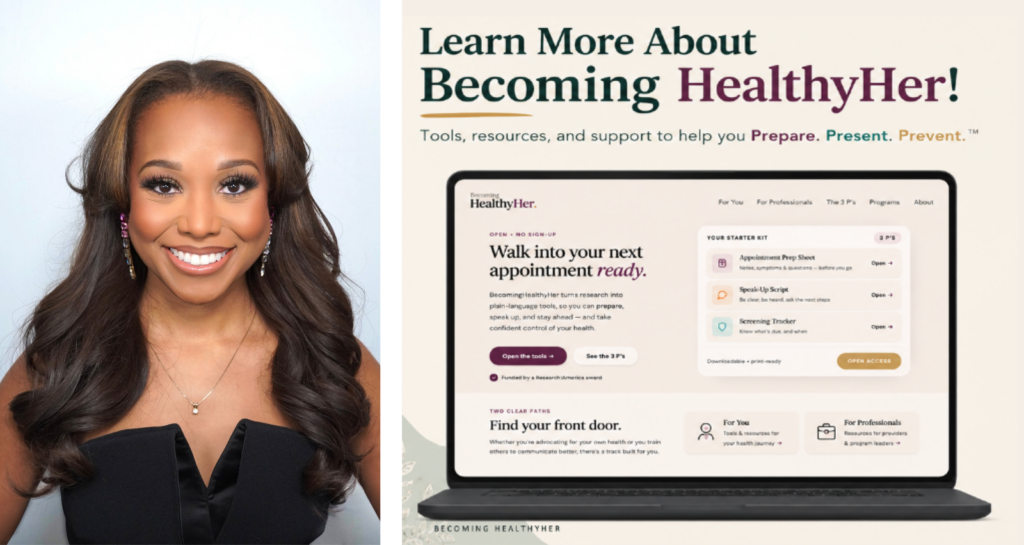A headshot image of Breana Taylor next to a screenshot of her website.